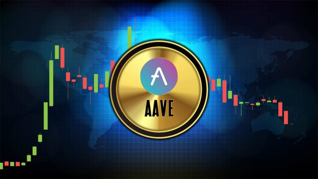 aave coin with price chart on the background